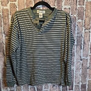 Banana Republic Olive and Gray Striped Henley Mens Long Sleeve